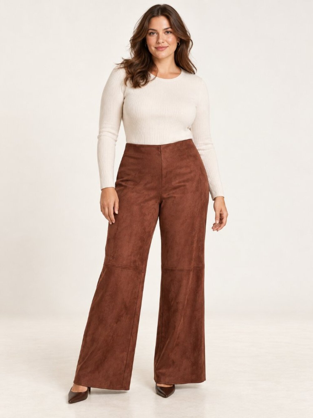 NWT Preston & York Irina Chestnut Faux Suede Wide Leg Pants Size 12